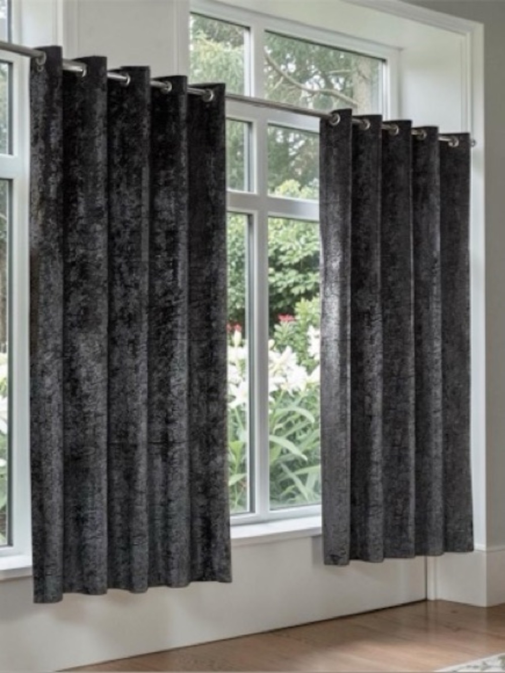 Studio 3B™ Dark Charcoal Velvet Crush Curtain Single Panel. Room Darkening. 63"